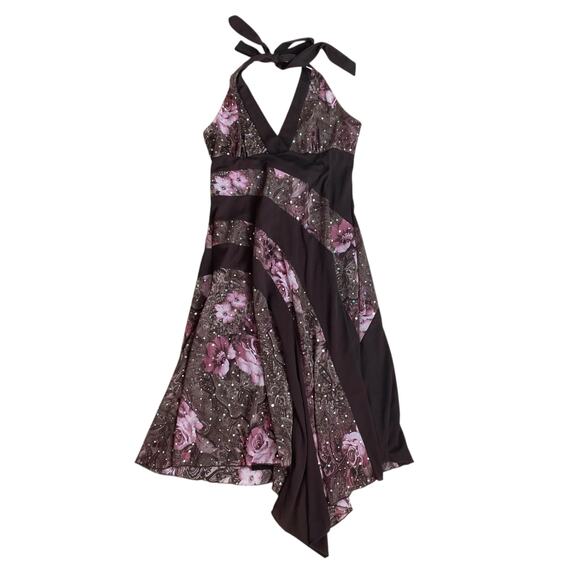 Vintage Y2K 2000s Halter Midi Dress Brown Pink Sequins Large Fairy Whimsygoth - Picture 1 of 6